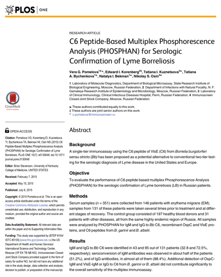 Изображение Научная статья на анг. языке "Мультиплексный фосфоресцентный анализ на основе пептидов (PHOSPHAN) для серологического подтверждения Лайм-боррелиоза" 